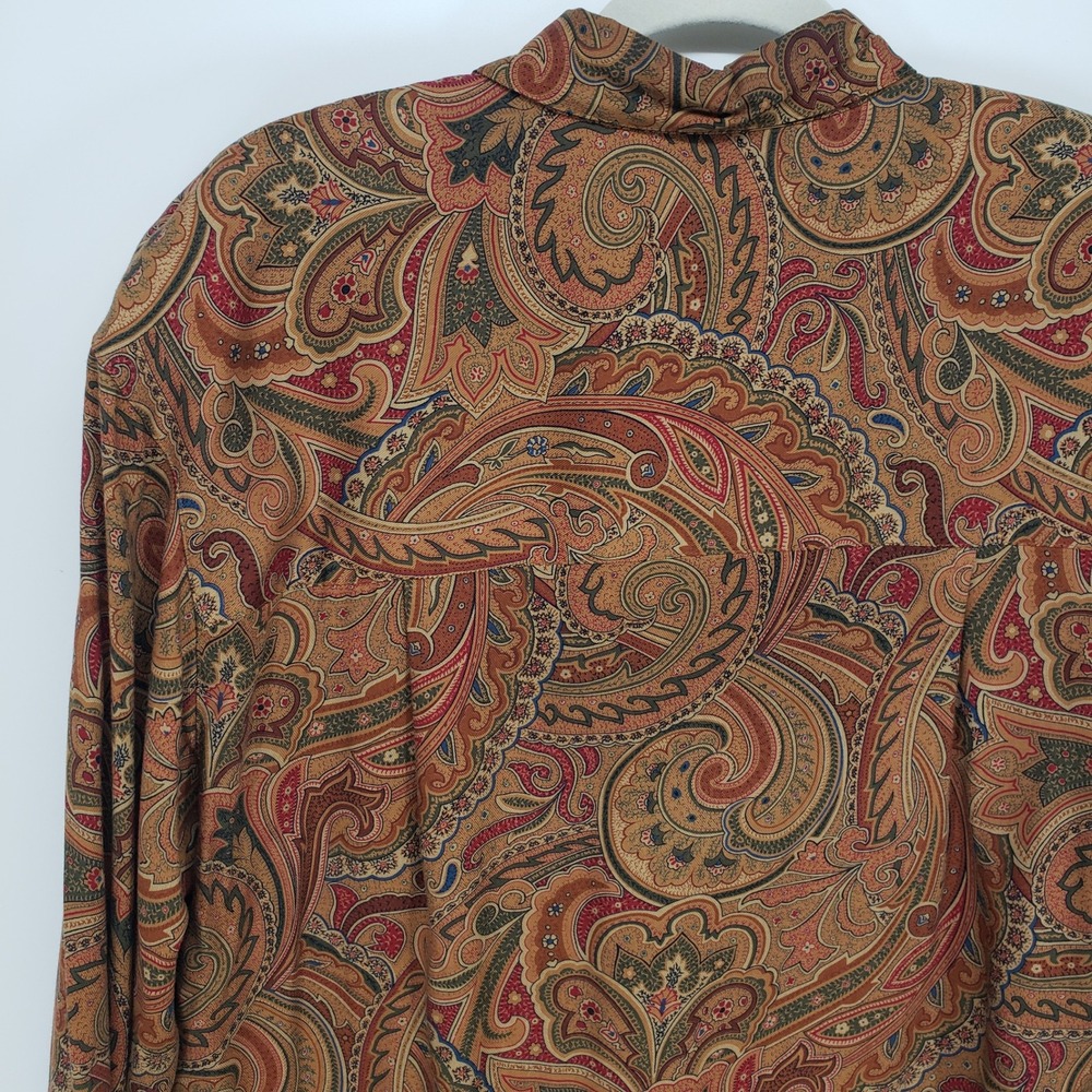 Vintage 90s Liz Claiborne Paisley Button Up Blouse Women L Brown Long Sleeve Top - Picture 5 of 7